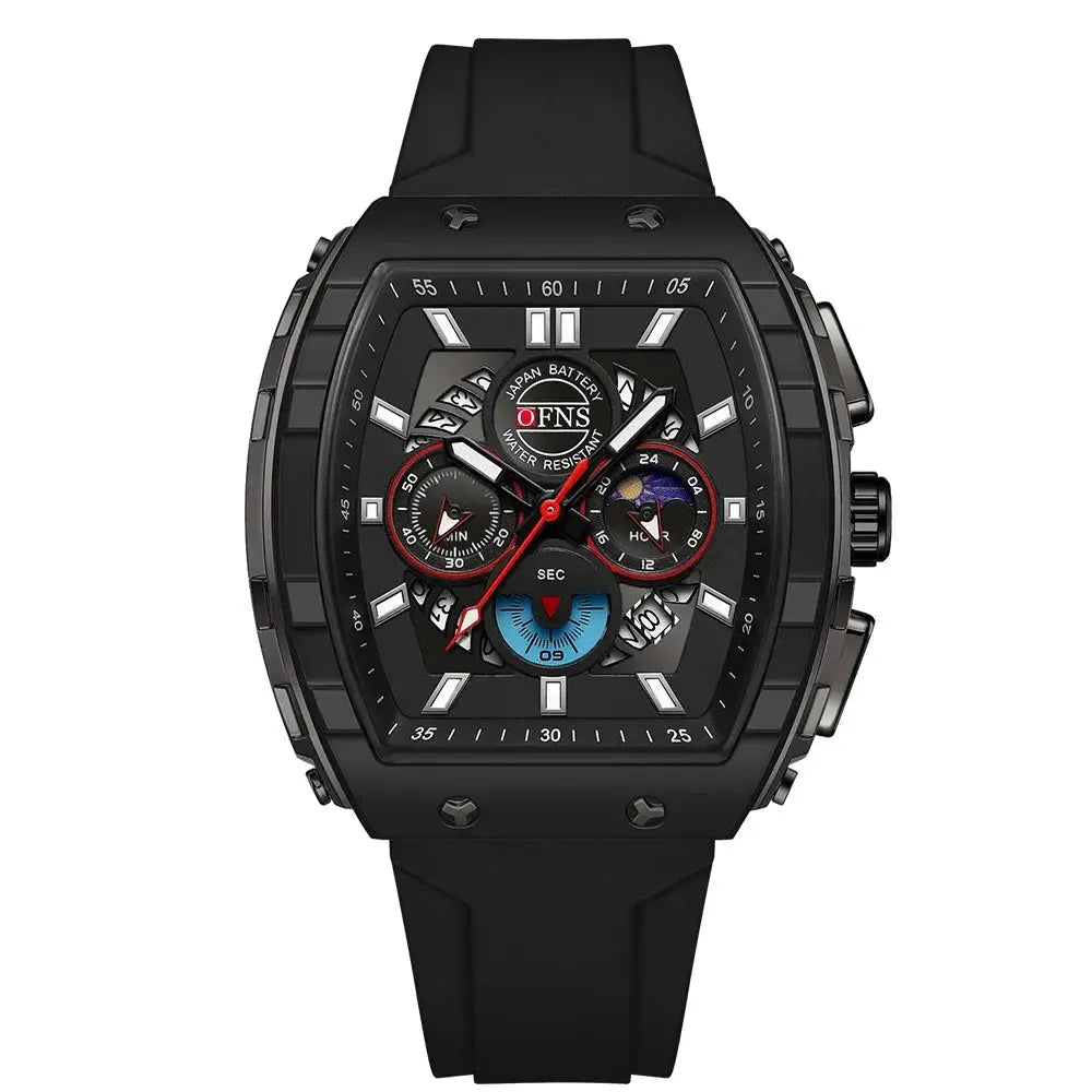 OFNS Mens Quartz Watch Waterproof Chronograph With Luminous Display And Silicone Strap Outdoor Luxury