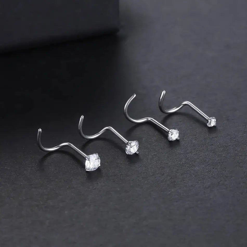 Titanium Nose Stud Ring Set Round CZ Crystal Nose Piercings 1.5mm 2mm 2.5mm 3mm Screw Nostril Piercing Jewelry 20G - Simples Market