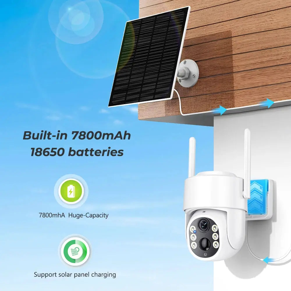 Simples Market 5MP HD wireless outdoor solar camera with built-in 7800mAh battery and solar panel