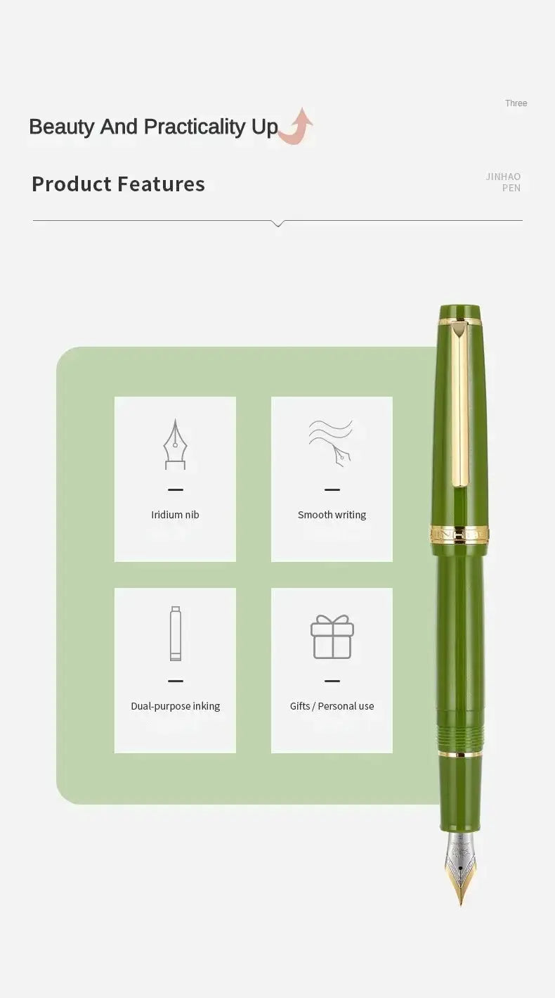 Jinhao 82 green fountain pen with gold trim and iridium nib, 0.38/0.5/0.7mm options