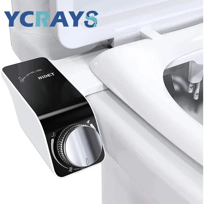 Bidet toilet seat attachment by YCRAYS with non-electric, self-cleaning dual nozzles and hot/cold water