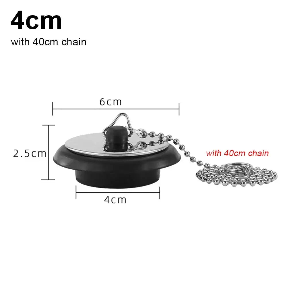 Rubber tub stopper with chain, universal bath drain plug, black with 40cm chain (Simples Market)