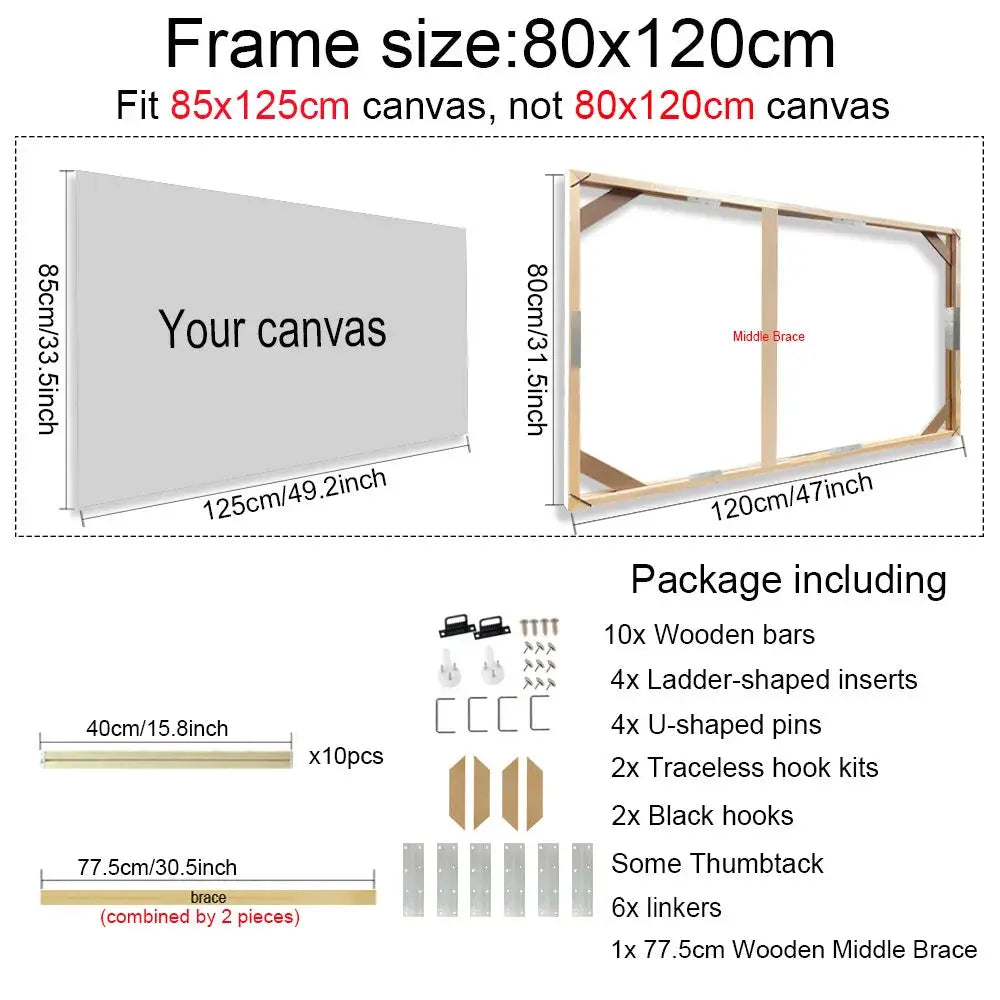 Canvas frame in natural wood by Simples Market; 80x120 cm frame fits 85x125 cm canvases.