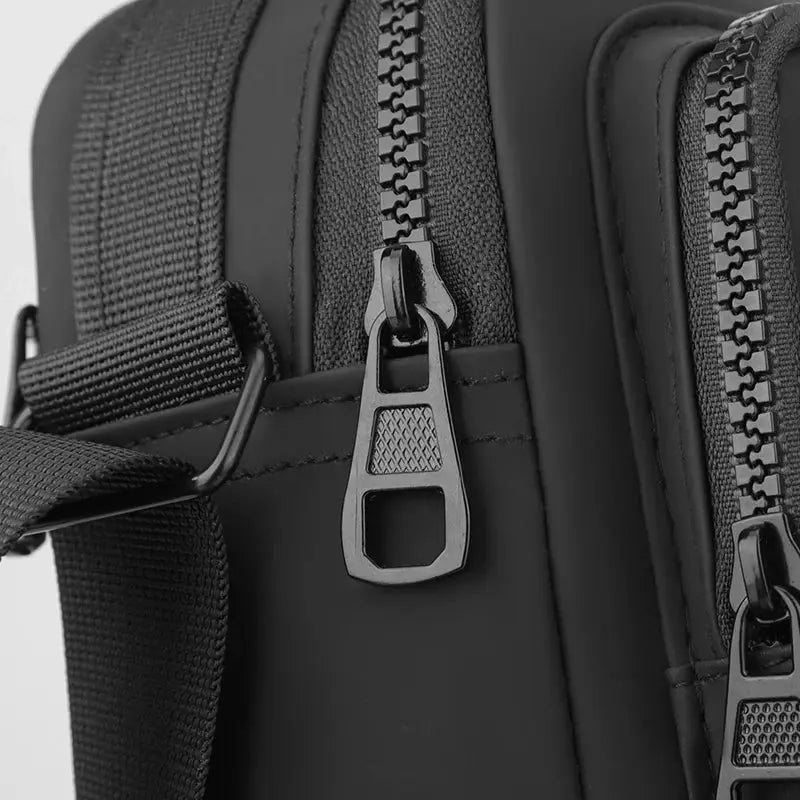 Simples Market messenger sling bag, black Oxford mini crossbody with dual zippers and adjustable strap