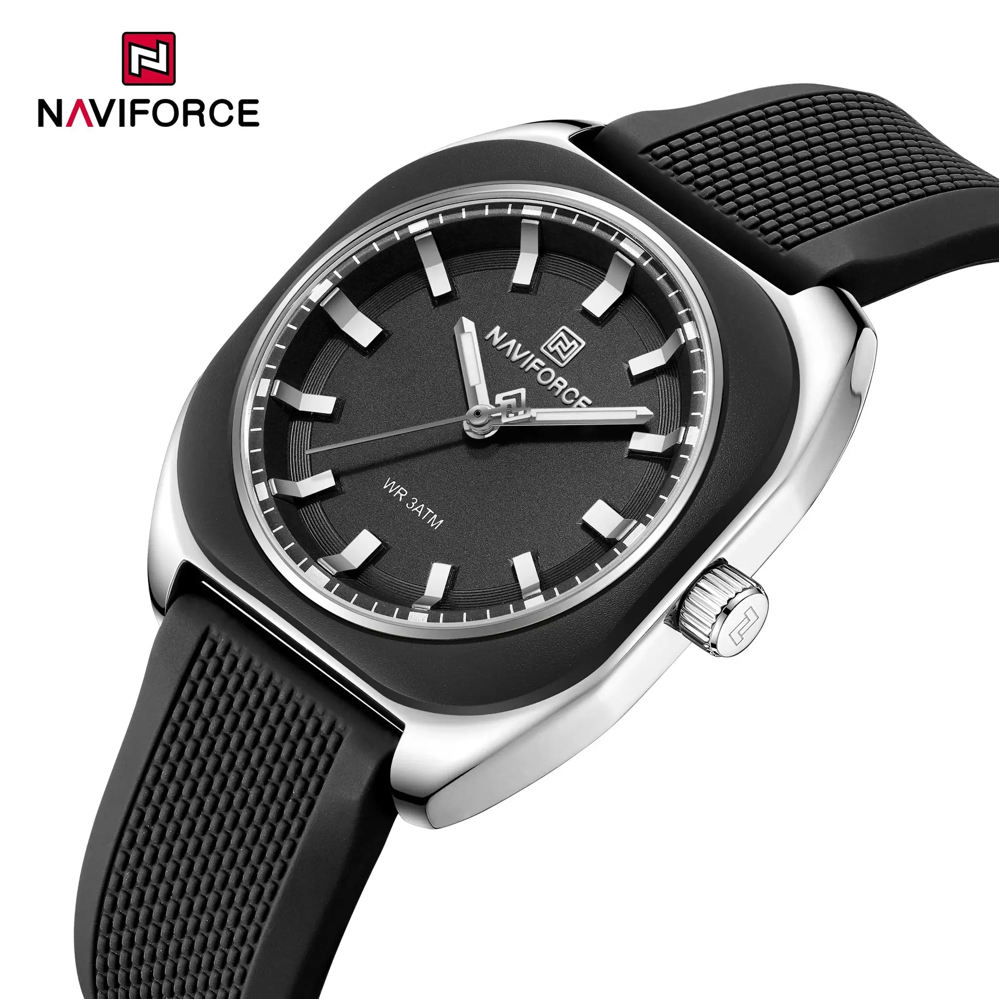 NAVIFORCE women's silicone wristwatch with black dial and textured black strap