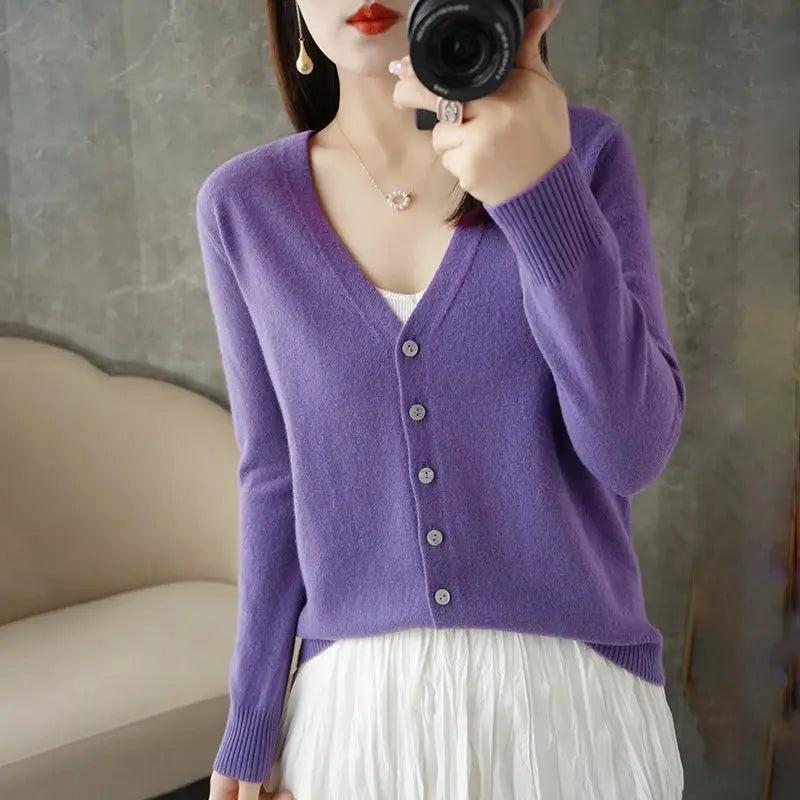 Zhi D035 V Neck Loose Knit Cardigan For Women Warmth And Daily Comfort For Autumn And Winter
