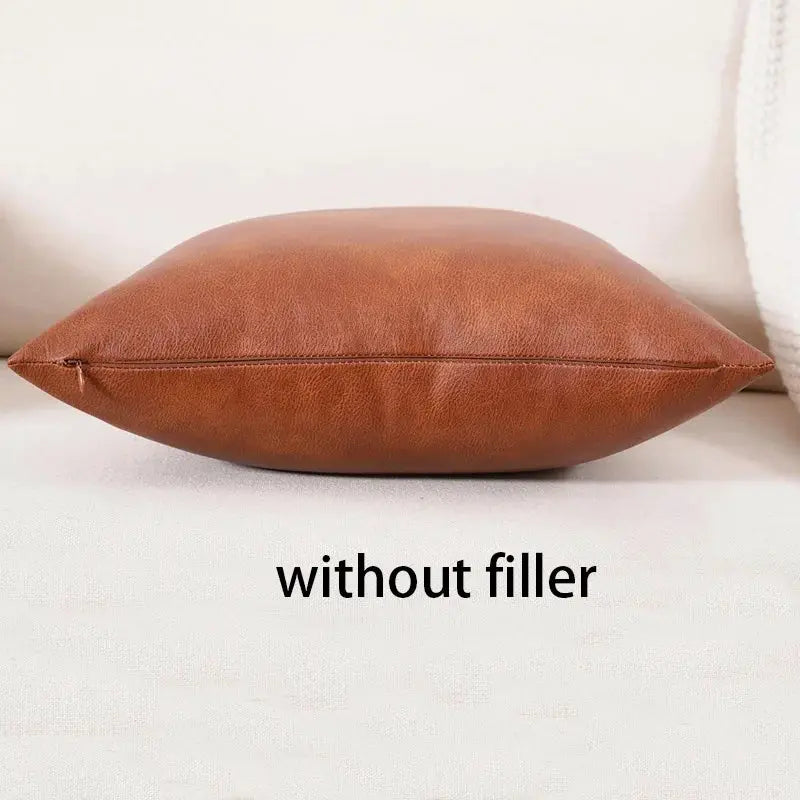 Faux leather throw pillow cover, brown tan, large square cushion case for couch