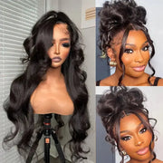 Body Wave Human Hair Wig Natural Black Remy Brazilian 13x4 HD Transparent Lace Front Pre Plucked Hairline Frontal Wig