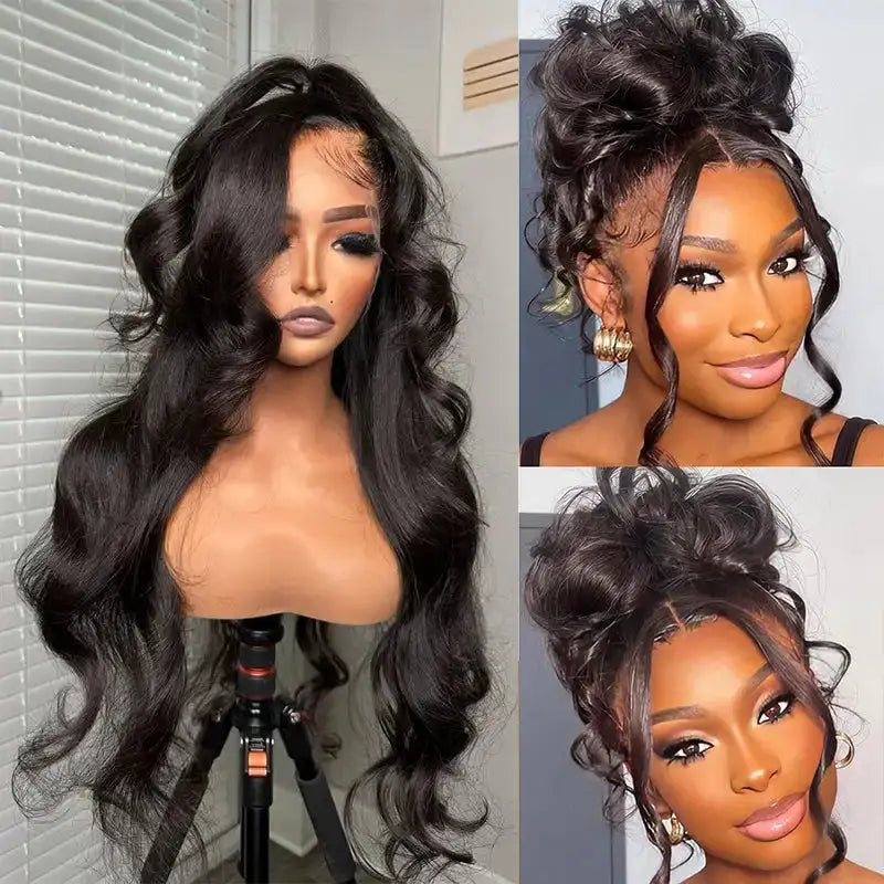 Body Wave Human Hair Wig Natural Black Remy Brazilian 13x4 HD Transparent Lace Front Pre Plucked Hairline Frontal Wig