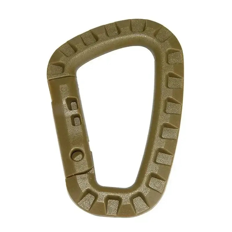Simples Market tactical carabiner in tan with rugged serrated exterior for backpack, camping or key hanging