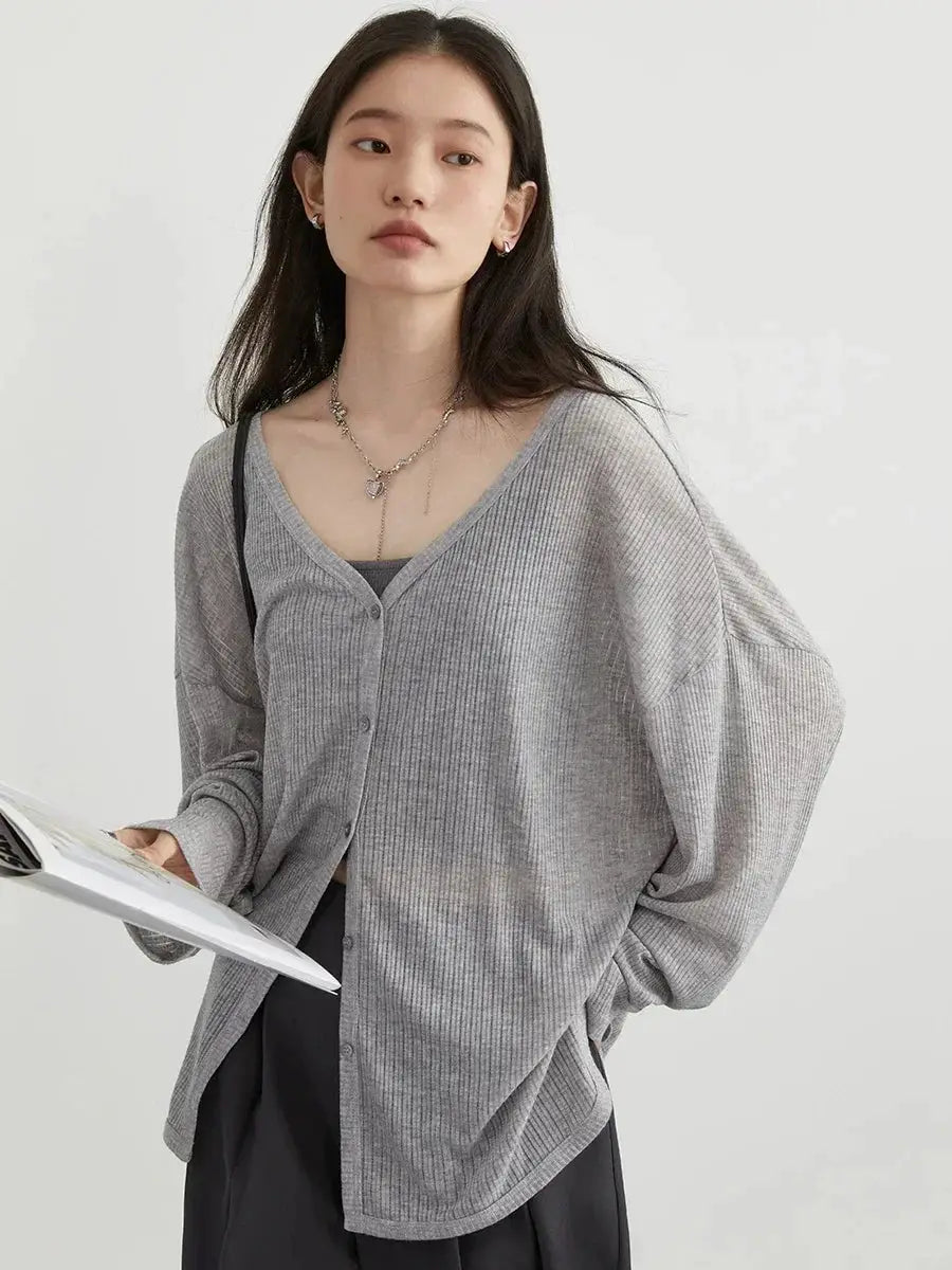 SunSafe Women's Lightweight V Neck Long Sleeve Cardigan Top Sun Protective Versatile Spring To Autumn Outfit