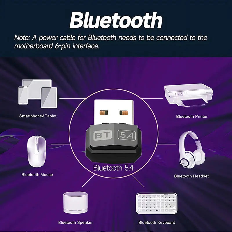 Upgrades Mini USB Bluetooth 5.4 Dongle Adapter Wireless Transmitter Receiver For PC Laptop Driver Free Win10 11