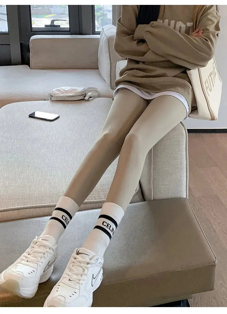 BIVIGAOS women's brushed shark leggings in nude color, high-waist seamless athletic pants