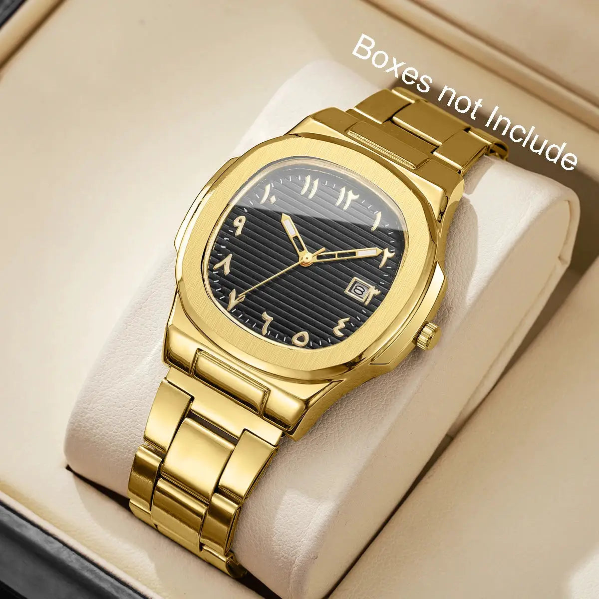 AuroraTime Luxury Square Dial Mens Business Watch Stainless Steel Strap Quartz Movement Calendar