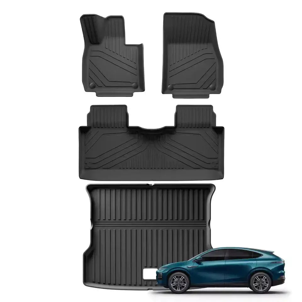 Simples Market LUCKEASY 4-piece Xpeng G6 TPE floor mat set with rear seat protector, cargo liner, trunk mat in black