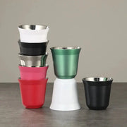 Stainless Steel Double Wall Insulated Cup 80ml Flat Bottom Capsule Coffee Cup With Inner Tank