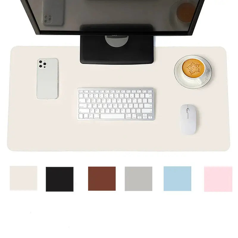 Portable Large Gaming Mouse Pad Waterproof Non Slip PU Leather Suede Desk Mat For Computer Keyboard White