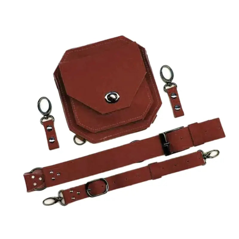Punk Retro PU waist bag by Simples Market; red faux leather small square hip bag with adjustable strap and extra straps.