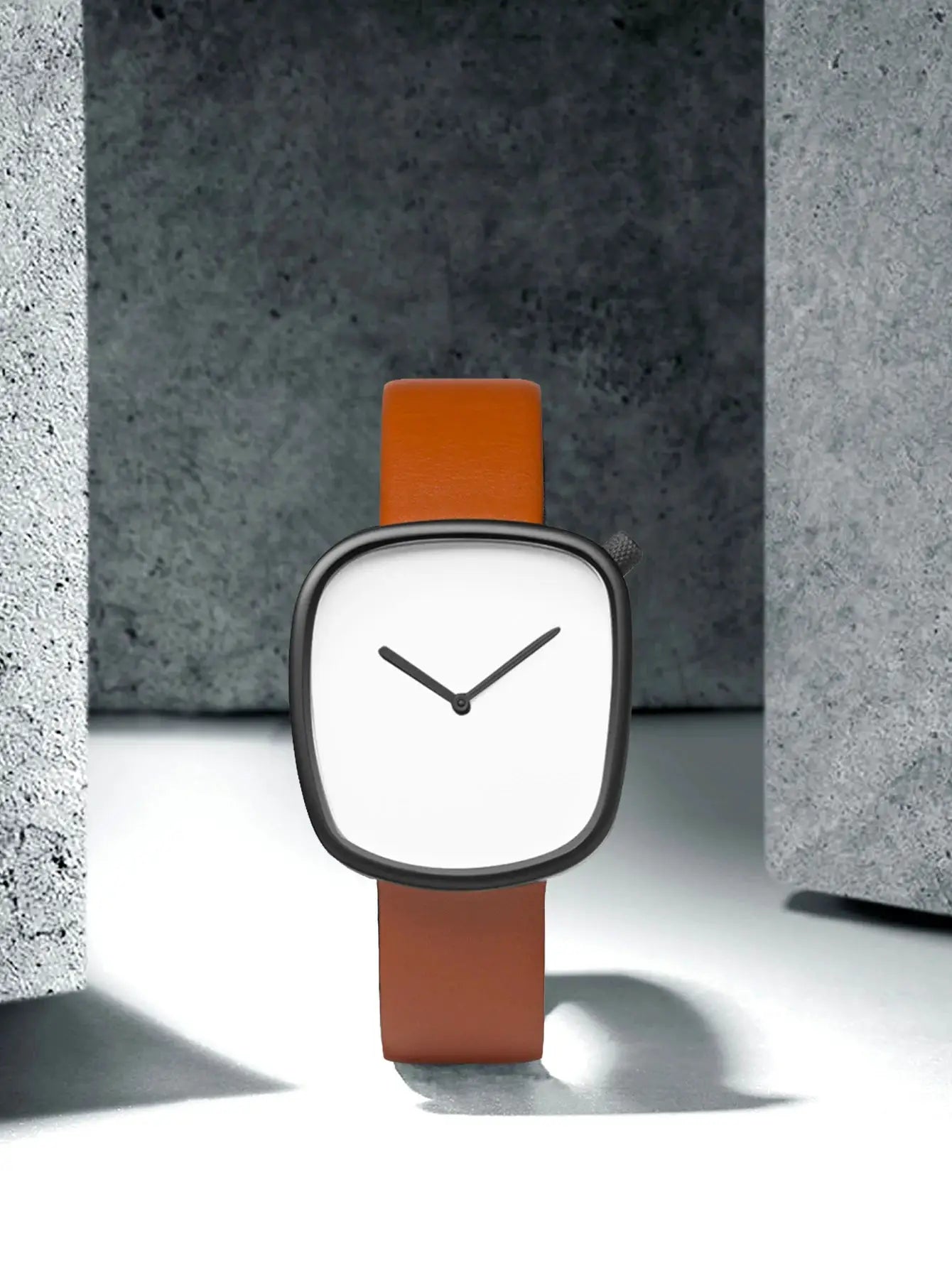 TOMI square minimalist watch with orange leather strap and white dial