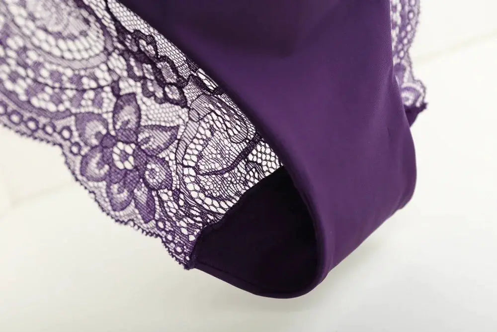 Simples Market purple lace panties with satin panel and floral lace trim