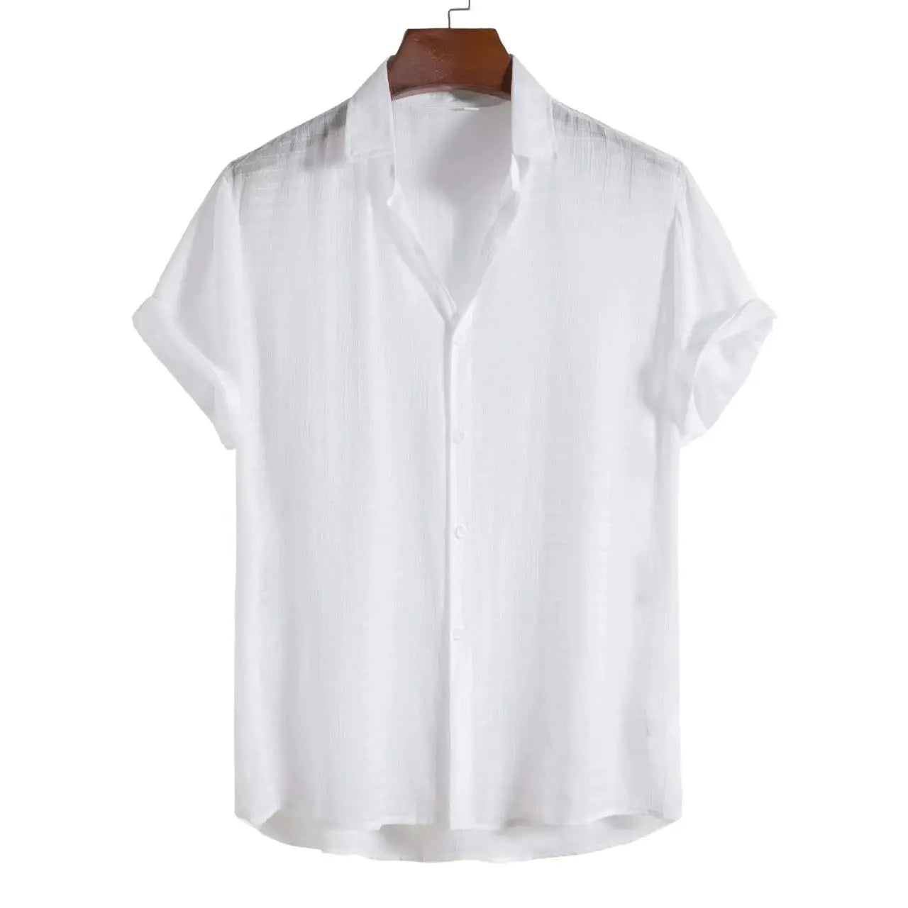 Simples Market white men's short-sleeve linen shirt, breathable casual top.