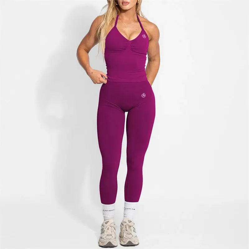 Women's Halter Yoga Set With High Waist Leggings Two Piece Gymwear