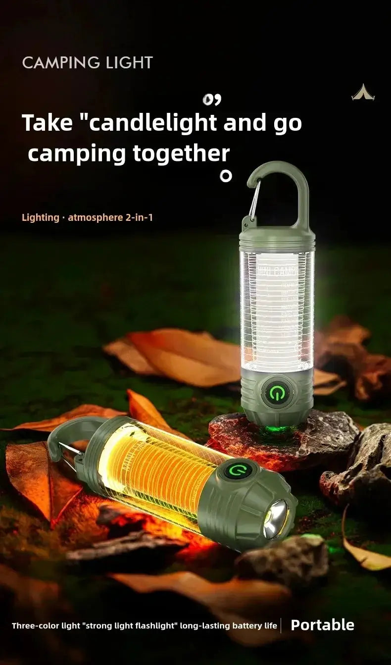 Simples Market camping lantern flashlights, green rugged bodies, rechargeable, portable, waterproof; 2-pack