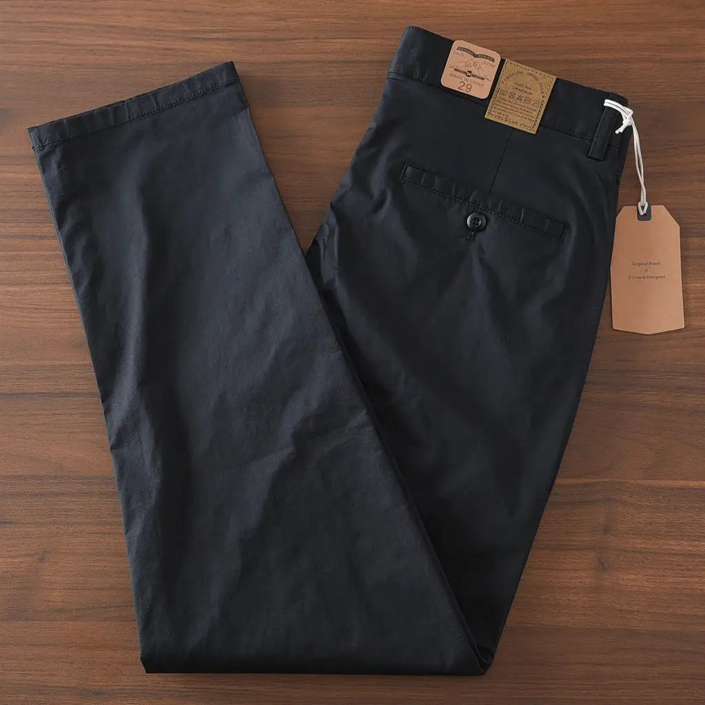Simples Market men's slim chino pants, 97% cotton, black casual straight trousers with back pocket