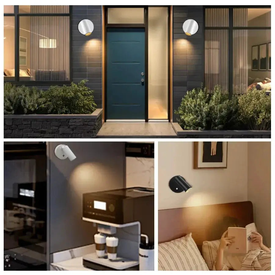 Simples Market rechargeable LED wall lamp; wireless magnetic spotlight, 360° rotation, white/black finishes
