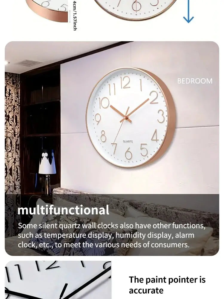 8 inch mute wall clock by Simples Market with a rose-gold frame and white dial