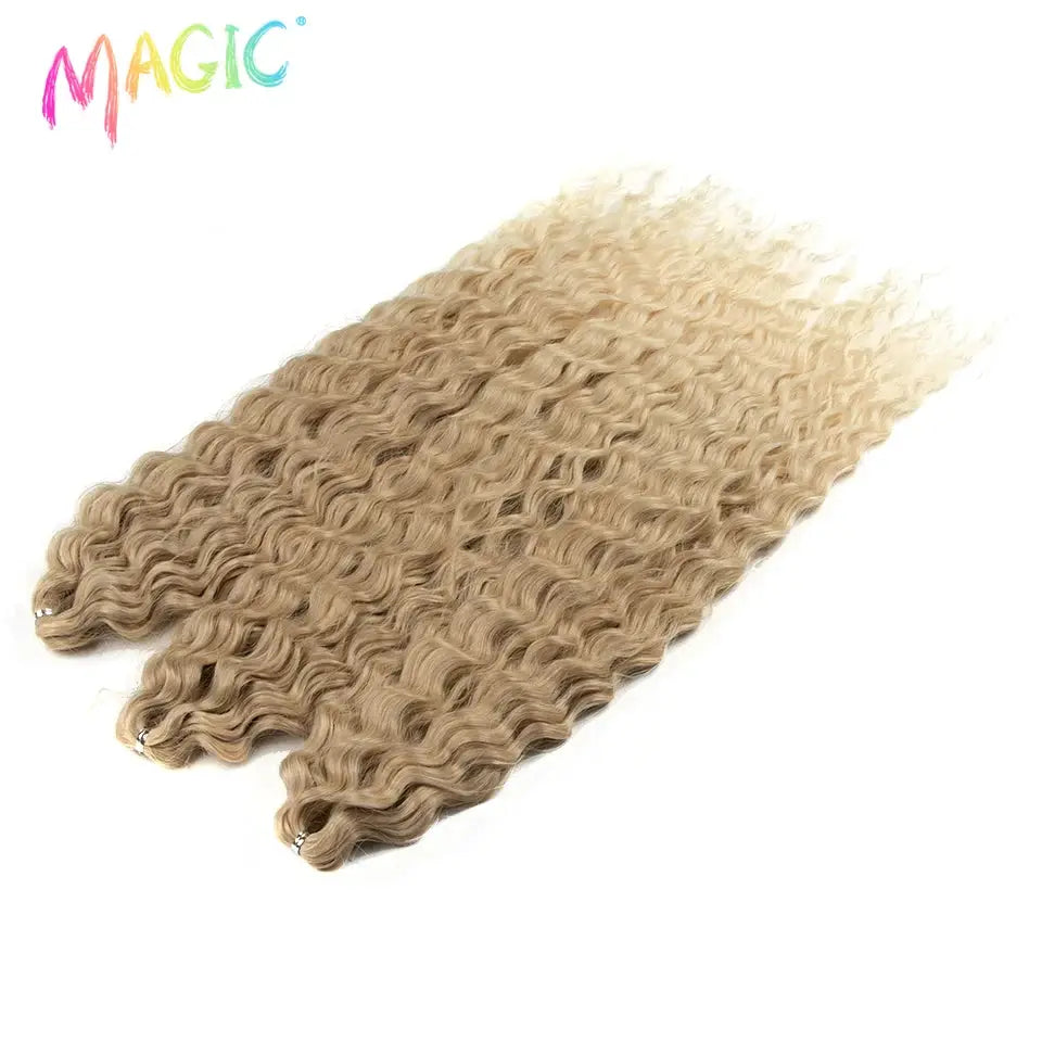 Magic Ariel Curl crochet hair, ombre blonde, 22in deep wave, 3 bundles
