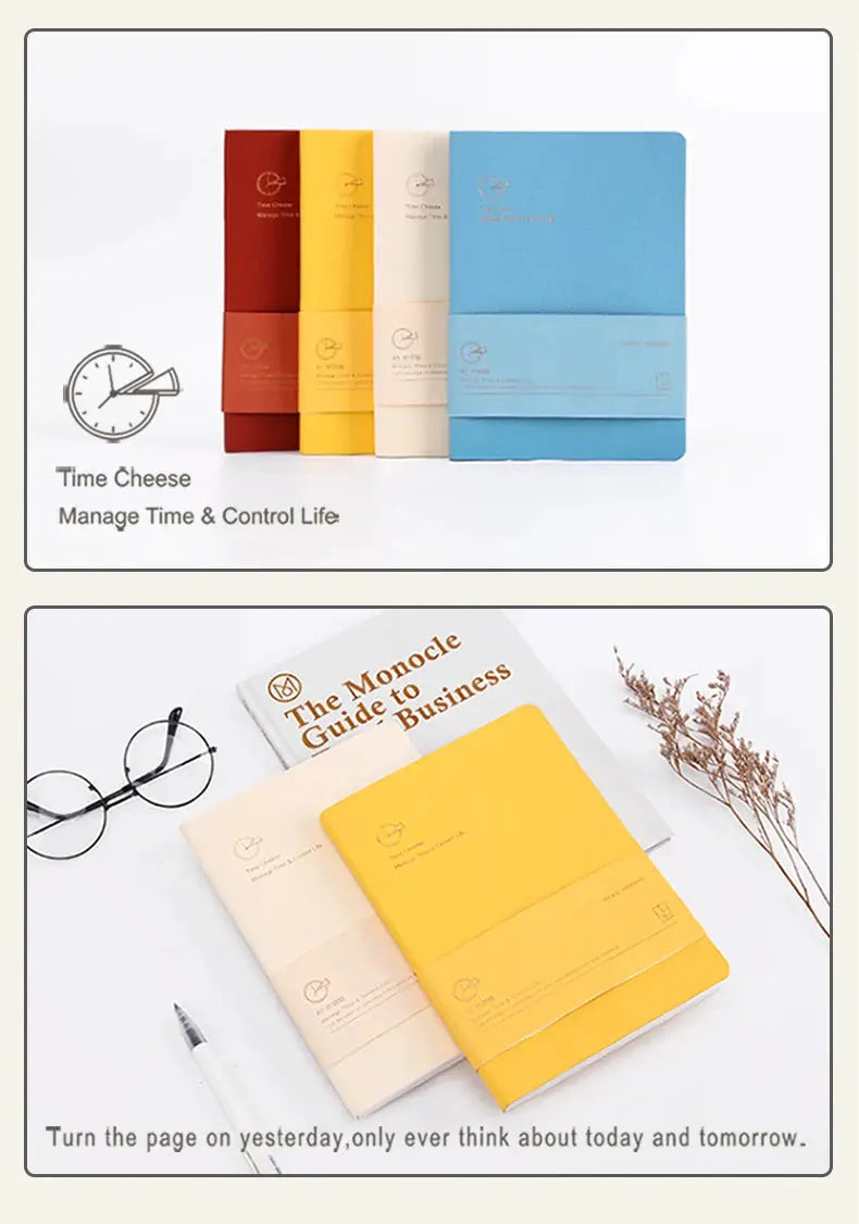 Kinbor weekly planner notebooks set in red, yellow, beige and blue by Simples Market