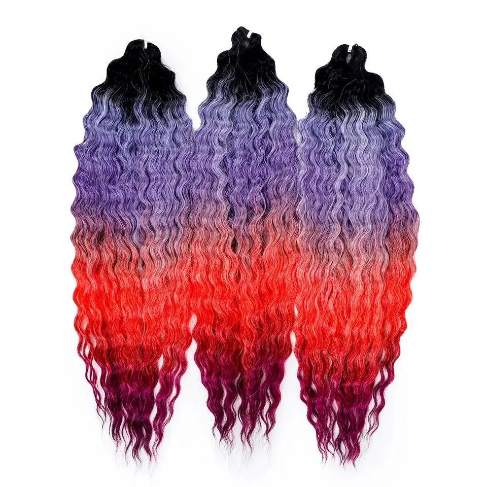 Simples Market Ariel Synthetic Twist Crochet Hair 22in water-wave extensions, ombre black to purple to red, 3 bundles