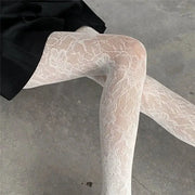 Lolita Sweet Floral Punk Style Colorful Thigh High Tights Hollow Out Mesh Fishnet Design For Women