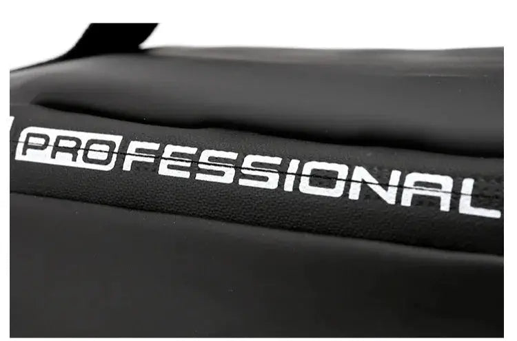 Fanny pack by Simples Market, black nylon waist bag with white PROFESSIONAL lettering on strap
