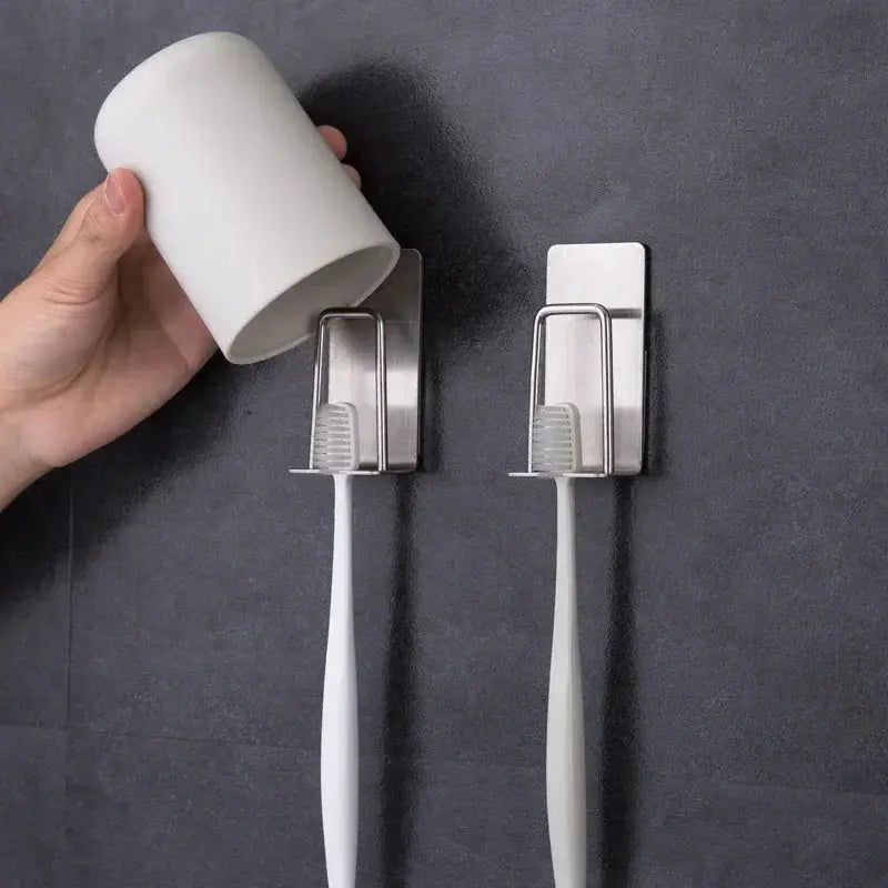 304 Stainless Steel Toothbrush And Shaver Cup Holder Wall Mounted Bathroom Accessories Set