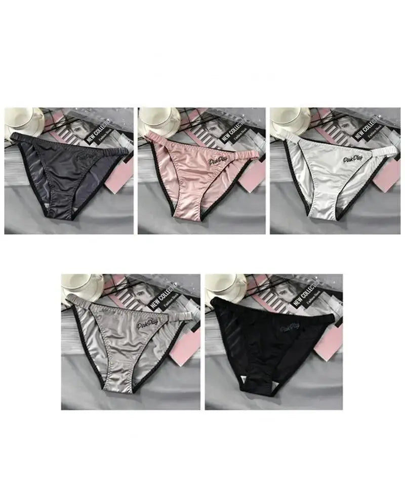 Girls satin ice silk panties with letter embroidery, elastic waistband, 5-pack by Simples Market