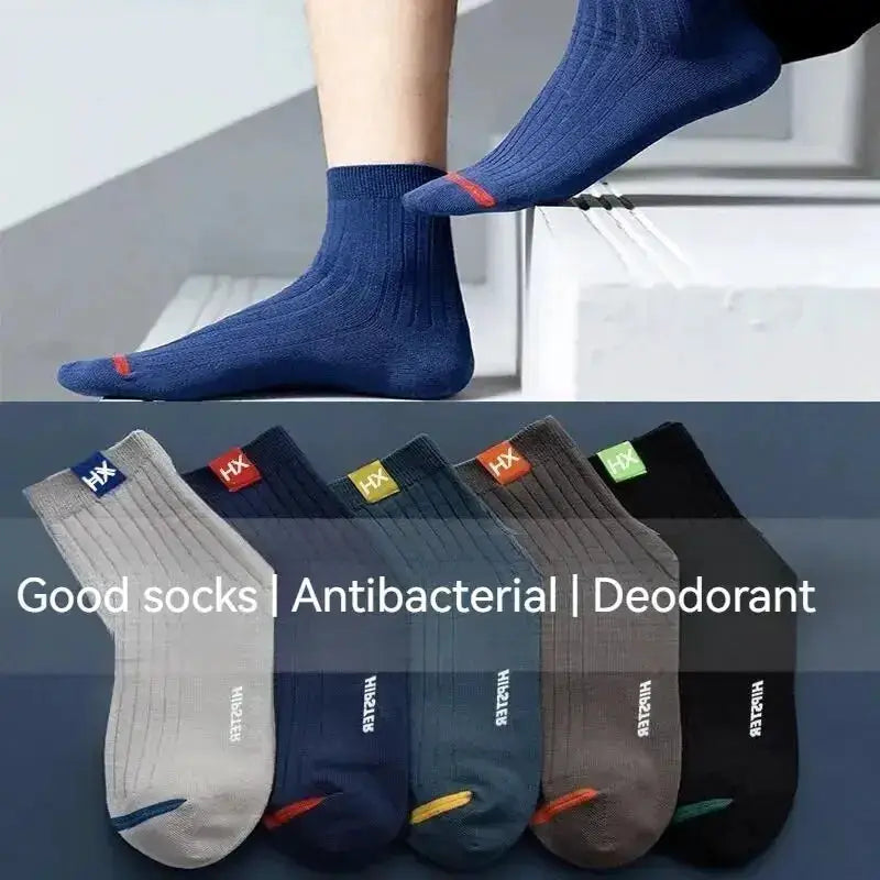 5 Pairs Mens Mid Calf Socks Warm Breathable Sweat Absorbing Versatile Fall and Winter Sports Socks
