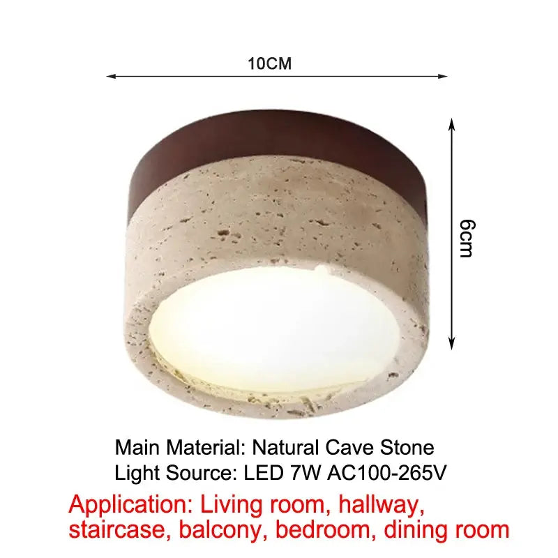 Ceiling light Japanese Wabi Sabi Stone by Simples Market, natural cave stone with brown cap, cream body, 7W LED