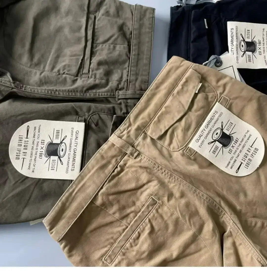 Three pairs of men's cargo pants, beige and olive, pure cotton heavy-duty, loose straight-leg, Simples Market