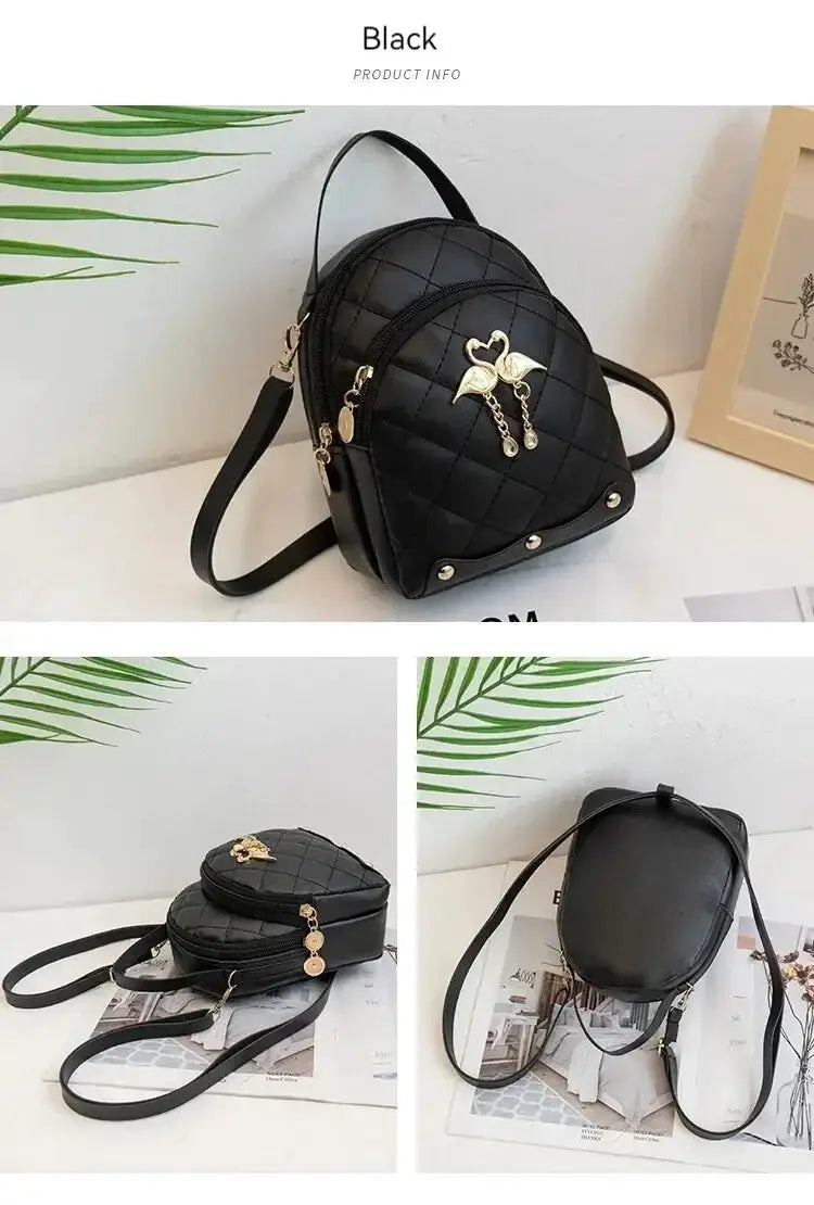 Fashion Women's Mini Backpack handbag, black quilted faux leather with gold-tone hardware by Simples Market