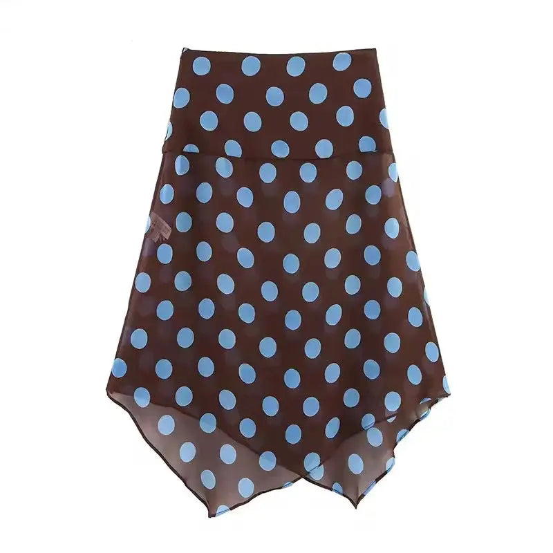 Polka Dot Midi Skirt Two Piece Set for Women Halter Top Beachwear 2026