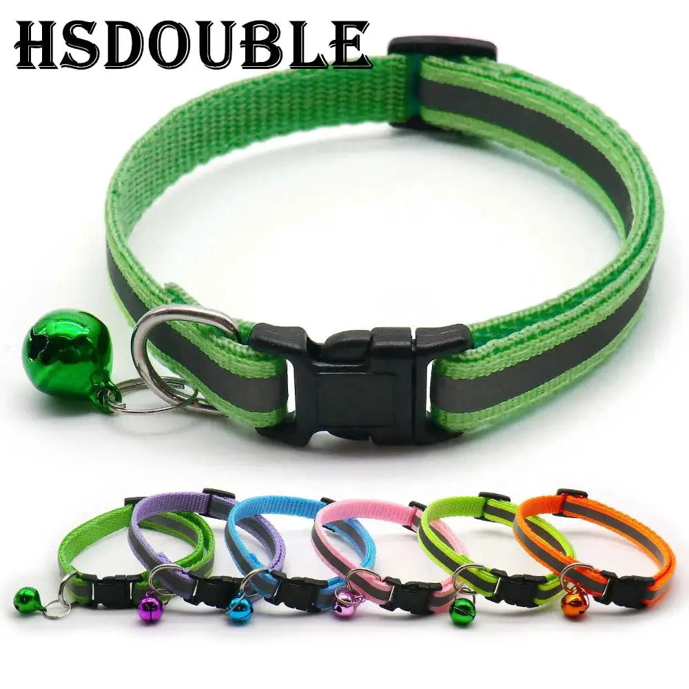 2 Pack Reflective Adjustable Cat And Small Dog Collars With Sash Bells In 12 Colors For Night Visibility