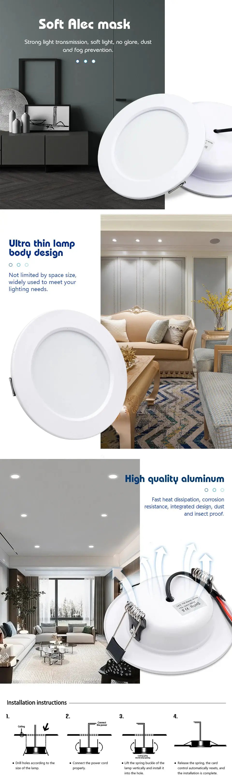 LED downlight white round recessed ceiling lamps; multiple units shown