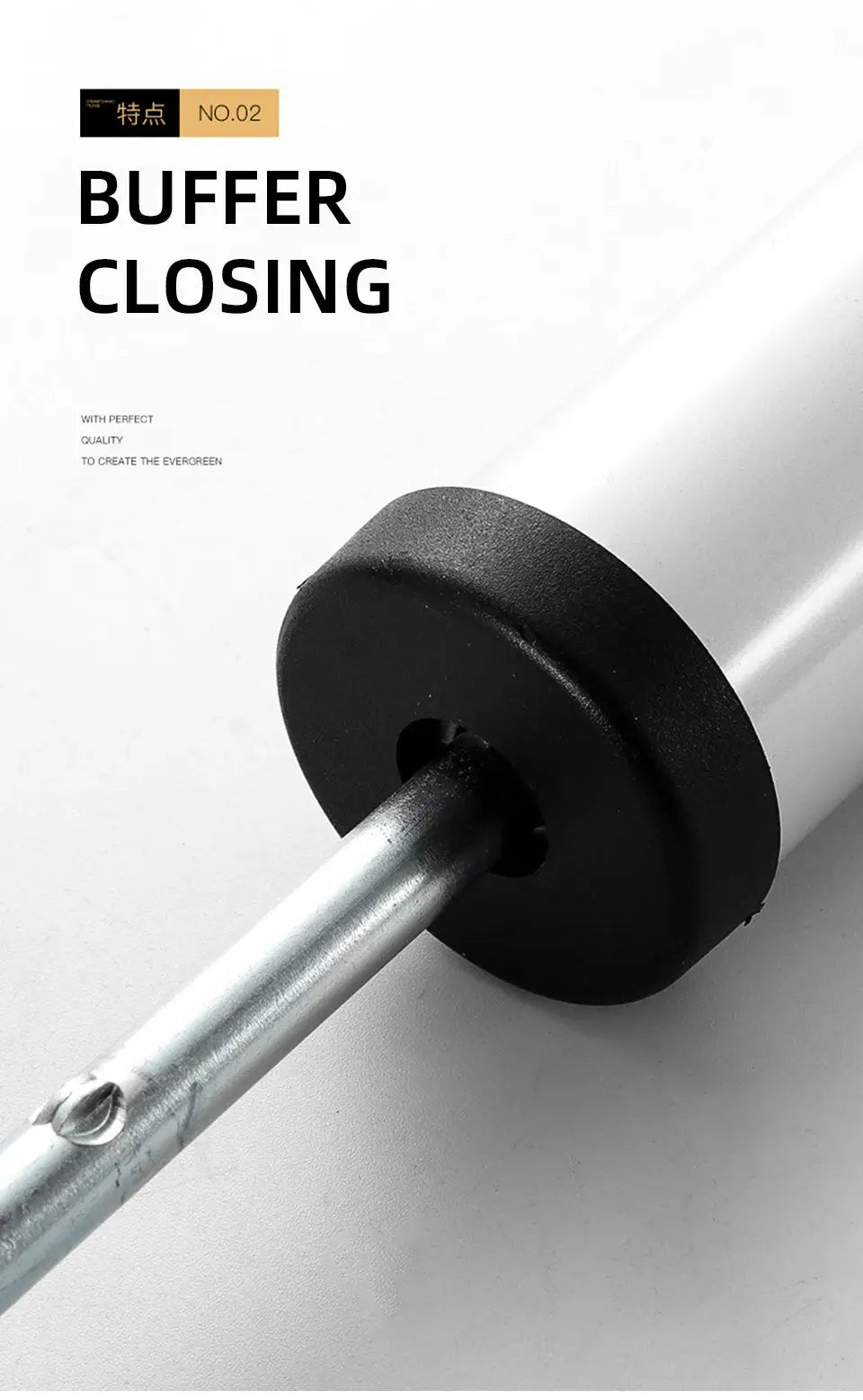 Simples Market automatic door closer with buffer, soft-close, 90-degree positioning; metal rod with black mounting disk