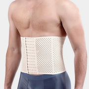 Men beige waist trainer belt with perforated panels for abdomen shaping and tummy control