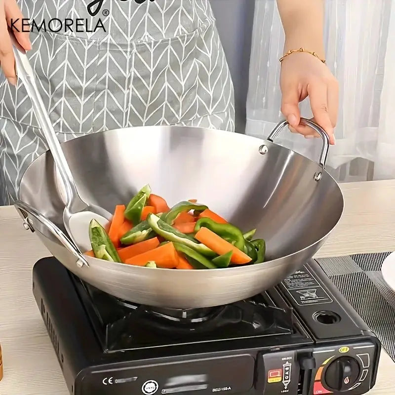 Stainless Steel Wok Uncoated With Double Handles 26 To 34 Cm High Quality Chef Pan For Home Stir Fry Cooking