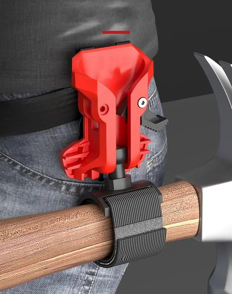 Portable drill holder by Simples Market, red high-hardness plastic with belt clip on a black strap