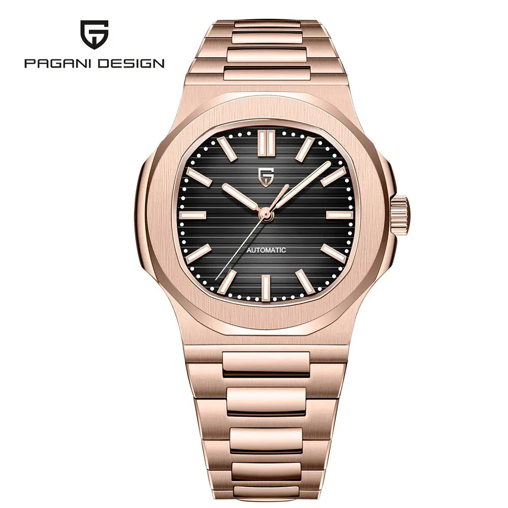 Pagani Design automatic men's watch rose gold stainless steel with black dial