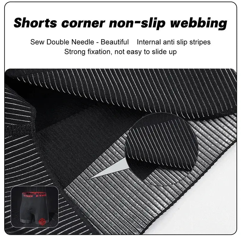 X-TIGER cycling underwear shorts by Simples Market, black striped 5D padded liner with anti-slip leg grips